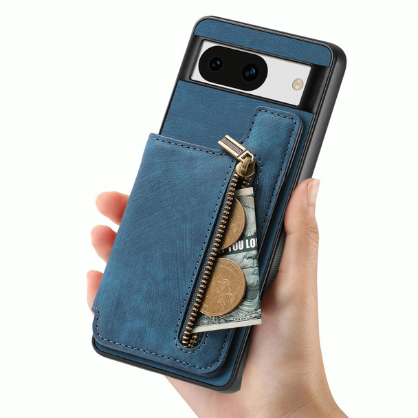For Google Pixel 9 Pro XL Retro Leather Zipper Wallet Back Phone Case(Blue)