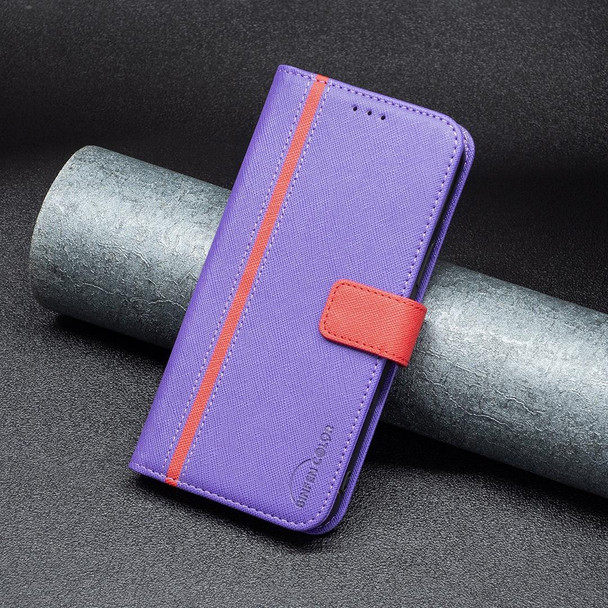 BF13 Color Matching Cross Texture Leatherette Phone Case - iPhone 13(Purple)