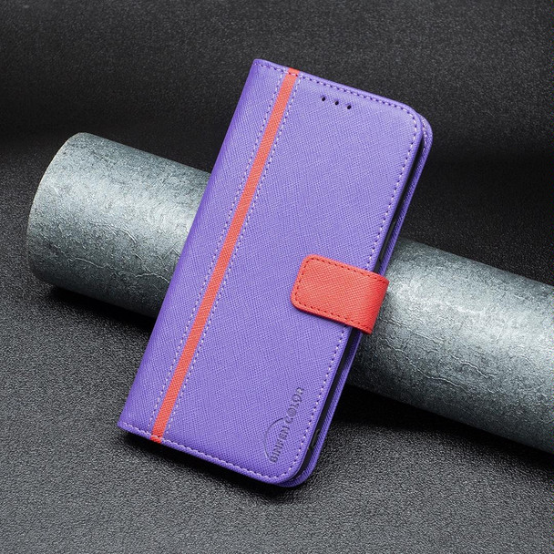 BF13 Color Matching Cross Texture Leatherette Phone Case - iPhone 12 mini(Purple)