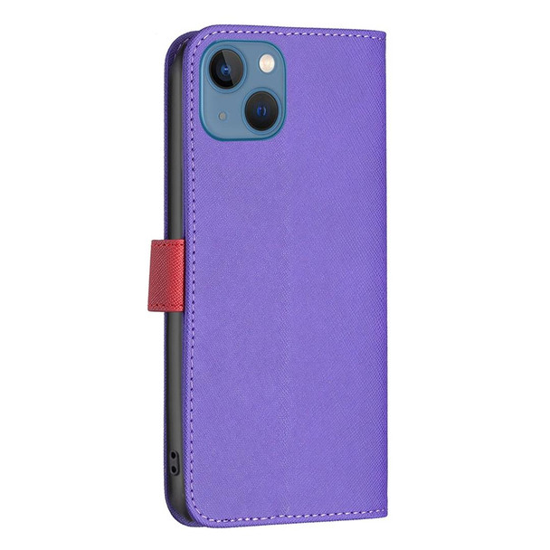 BF13 Color Matching Cross Texture Leatherette Phone Case - iPhone 13 mini(Purple)