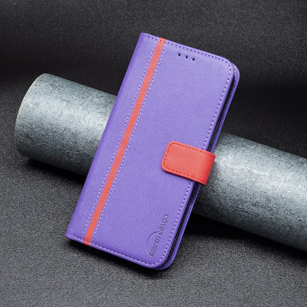 BF13 Color Matching Cross Texture Leatherette Phone Case - iPhone 13 mini(Purple)