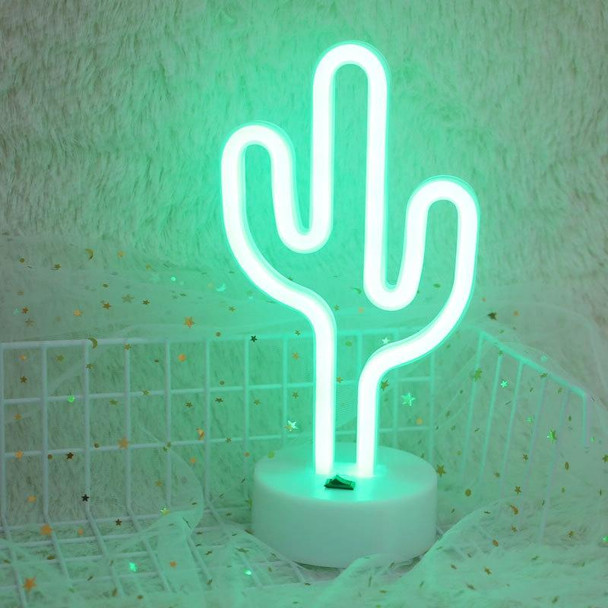 Cactus Shape Romantic Neon LED Holiday Light with Holder, Warm Fairy Decorative Lamp Night Light for Christmas, Wedding, Party, Bedroom(Green Light)