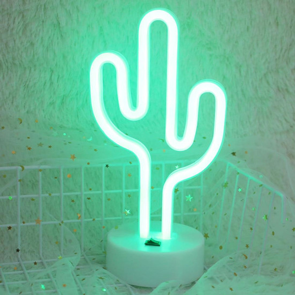 Cactus Shape Romantic Neon LED Holiday Light with Holder, Warm Fairy Decorative Lamp Night Light for Christmas, Wedding, Party, Bedroom(Green Light)