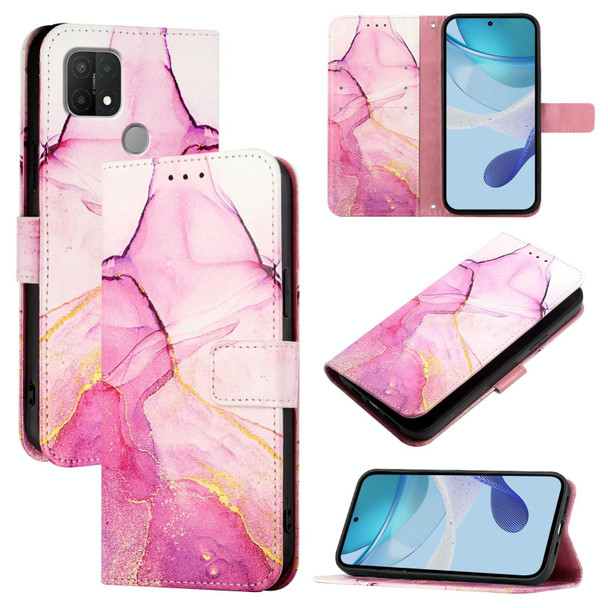 For OPPO A15 / A15s / A35 2021 PT003 Marble Pattern Flip Leather Phone Case(Pink Purple Gold)