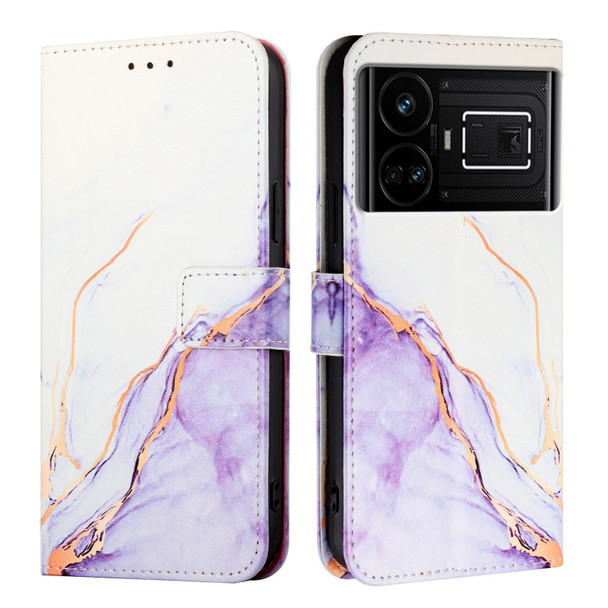 For Realme GT5 5G 204W / Realme GT5 5G PT003 Marble Pattern Flip Leather Phone Case(White Purple)