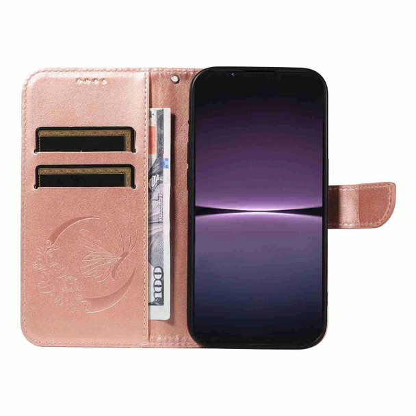 For Sony Xperia 1 V Swallowtail Butterfly Embossed Leather Phone Case(Rose Gold)