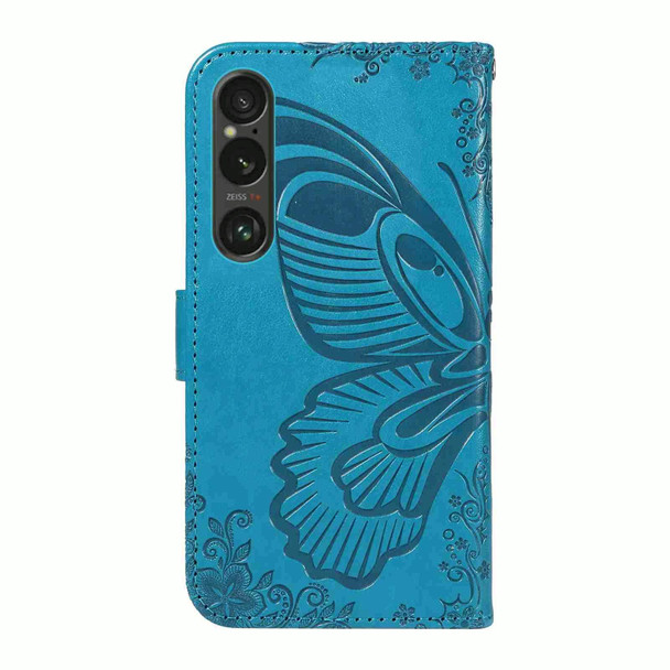 For Sony Xperia 1 VI 2024 Swallowtail Butterfly Embossed Leather Phone Case(Blue)