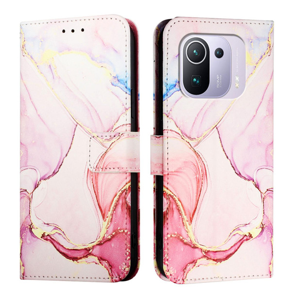 For Xiaomi Mi 11 Pro PT003 Marble Pattern Flip Leather Phone Case(Rose Gold)