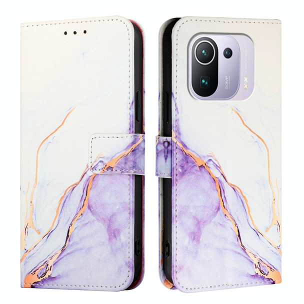 For Xiaomi Mi 11 Pro PT003 Marble Pattern Flip Leather Phone Case(White Purple)