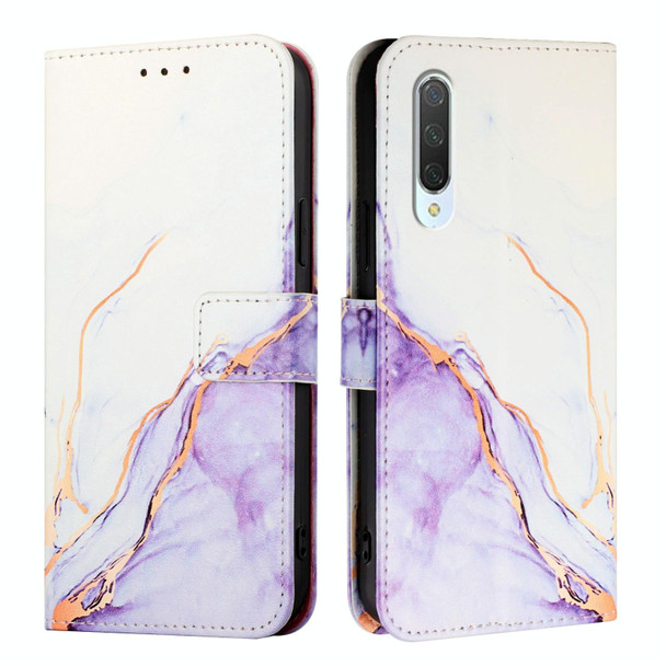 For Xiaomi Mi CC9  / Mi 9 Lite PT003 Marble Pattern Flip Leather Phone Case(White Purple)