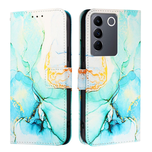 For vivo V27 / V27 Pro 5G Global PT003 Marble Pattern Flip Leather Phone Case(Green)