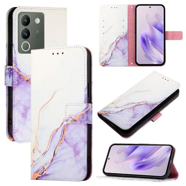 For vivo V29e 5G Global / Y200 5G Global PT003 Marble Pattern Flip Leather Phone Case(White Purple)