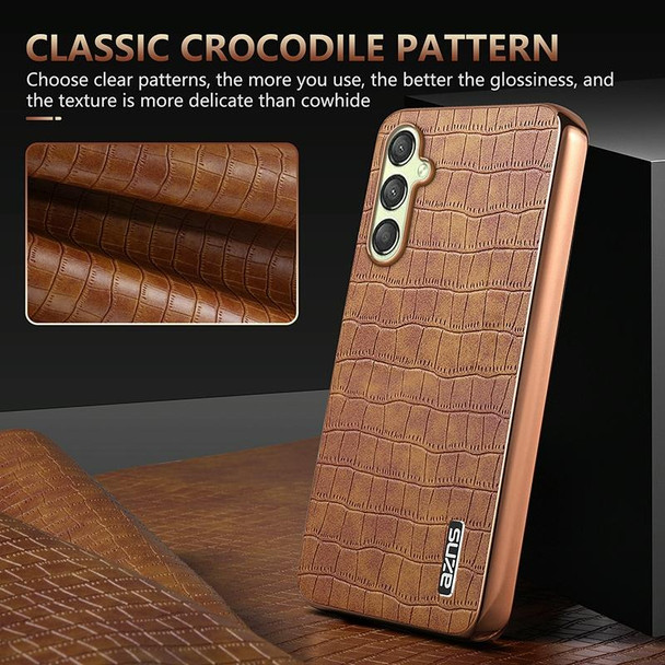 For Samsung Galaxy A05s / M14 AZNS Electroplated Frame Crocodile Texture Full Coverage Phone Case(White)