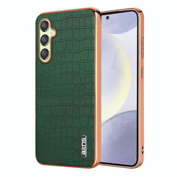 For Samsung Galaxy A14 AZNS Electroplated Frame Crocodile Texture Full Coverage Phone Case(Green)