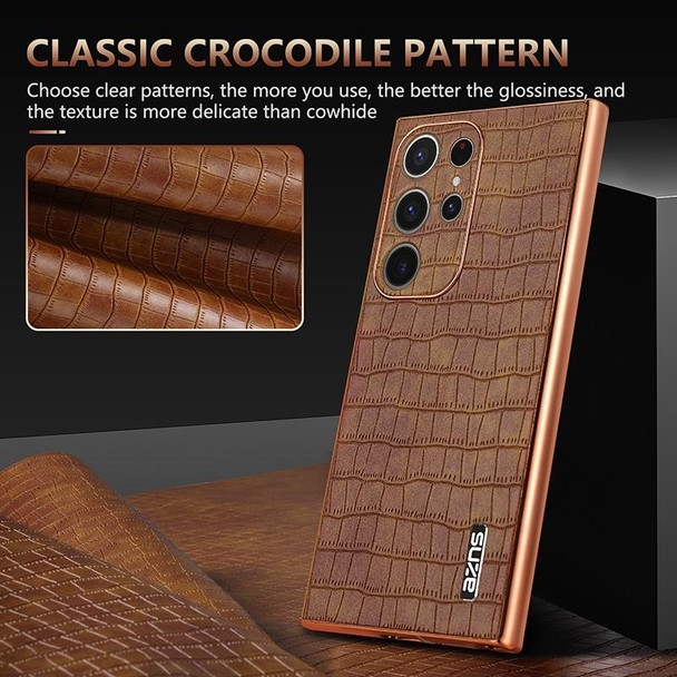 For Samsung Galaxy S23 Ultra 5G AZNS Electroplated Frame Crocodile Texture Full Coverage Phone Case(Blue)