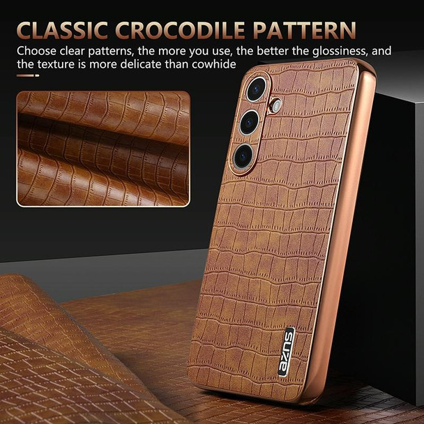 For Samsung Galaxy S24 5G AZNS Electroplated Frame Crocodile Texture Full Coverage Phone Case(Brown)