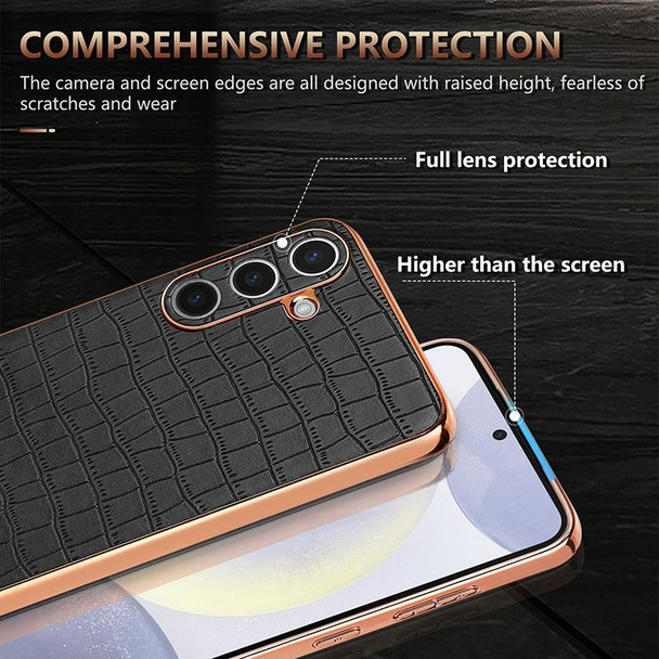 For Samsung Galaxy S24 5G AZNS Electroplated Frame Crocodile Texture Full Coverage Phone Case(White)