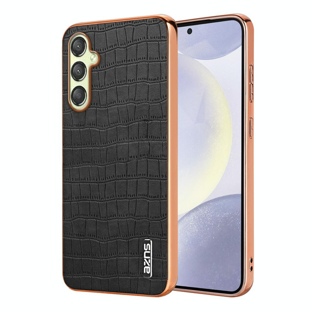 For Samsung Galaxy A14 AZNS Electroplated Frame Crocodile Texture Full Coverage Phone Case(Black)