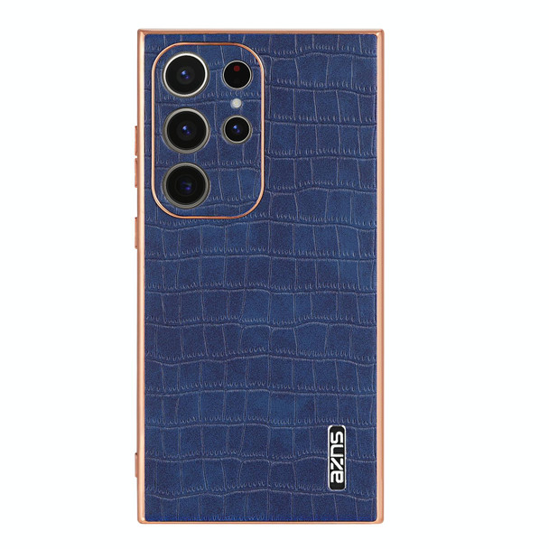 For Samsung Galaxy S24 Ultra 5G AZNS Electroplated Frame Crocodile Texture Full Coverage Phone Case(Blue)