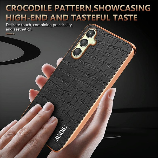 For Samsung Galaxy A14 AZNS Electroplated Frame Crocodile Texture Full Coverage Phone Case(White)