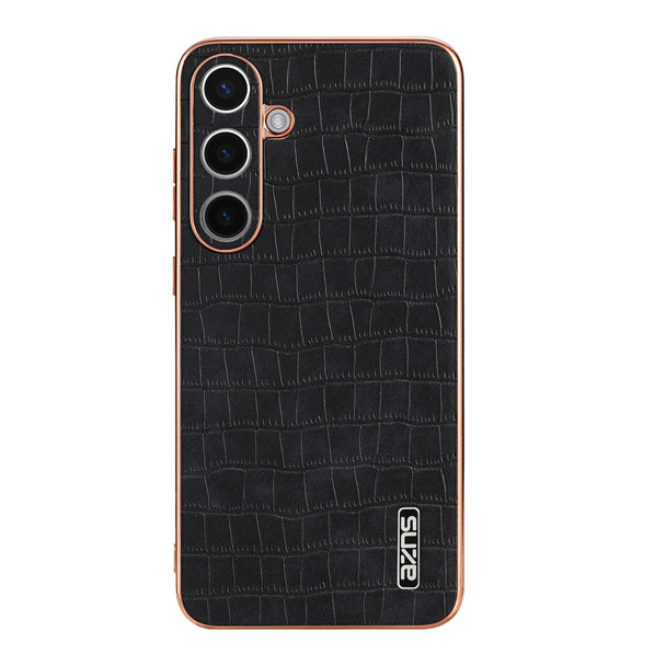 For Samsung Galaxy S24 5G AZNS Electroplated Frame Crocodile Texture Full Coverage Phone Case(Black)