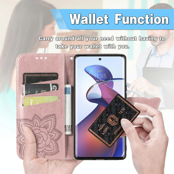 For Motorola Moto Edge 50 Fusion Butterfly Love Flower Embossed Leather Phone Case(Rose Gold)