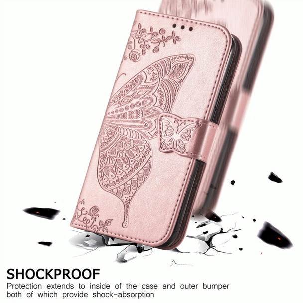 For Motorola Moto Edge 50 Fusion Butterfly Love Flower Embossed Leather Phone Case(Rose Gold)