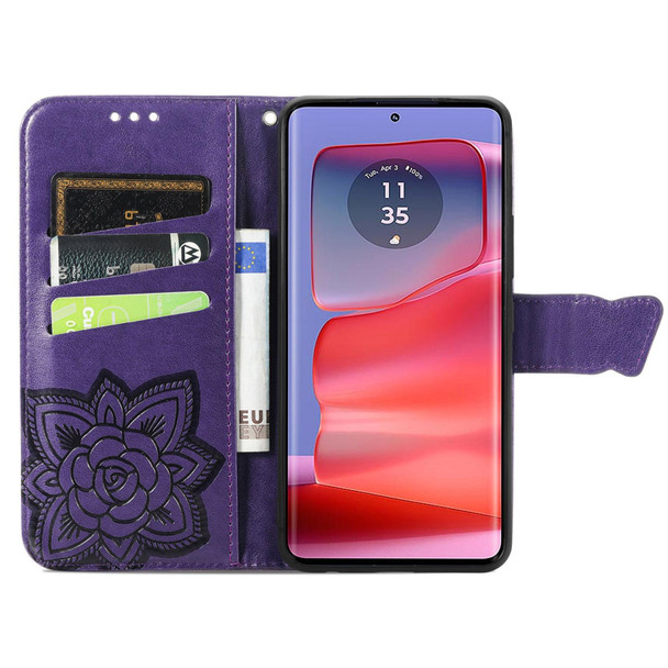For Motorola Moto Edge 50 Fusion Butterfly Love Flower Embossed Leather Phone Case(Purple)