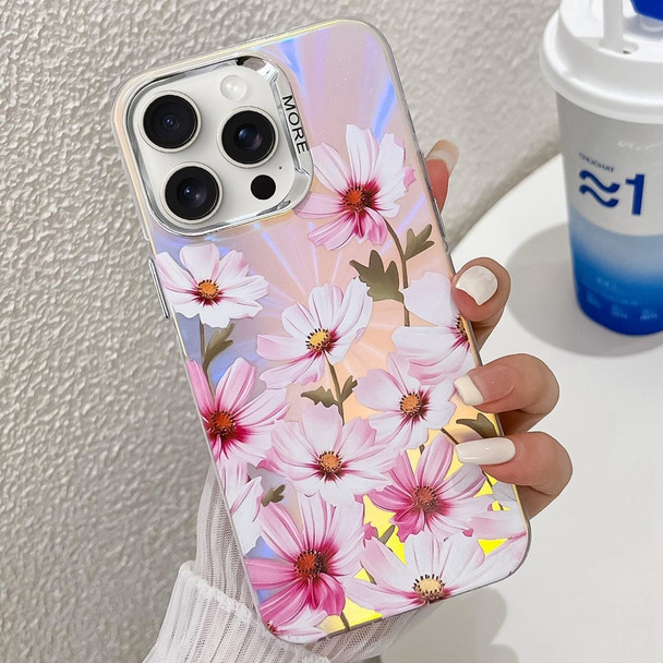 For iPhone 15 Pro Max Electroplating Laser Flower Texture TPU Phone Case(Cosmos Flower AH7)