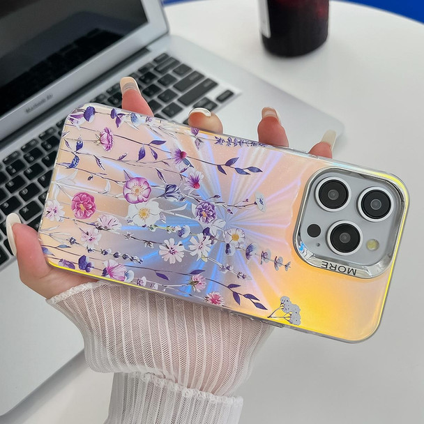 For iPhone 15 Pro Max Electroplating Laser Flower Texture TPU Phone Case(Peony AH11)