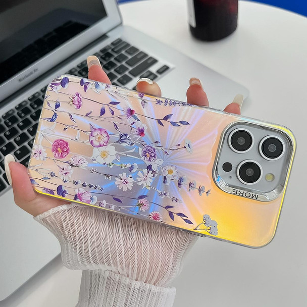 For iPhone 13 Electroplating Laser Flower Texture TPU Phone Case(White Flower AH10)