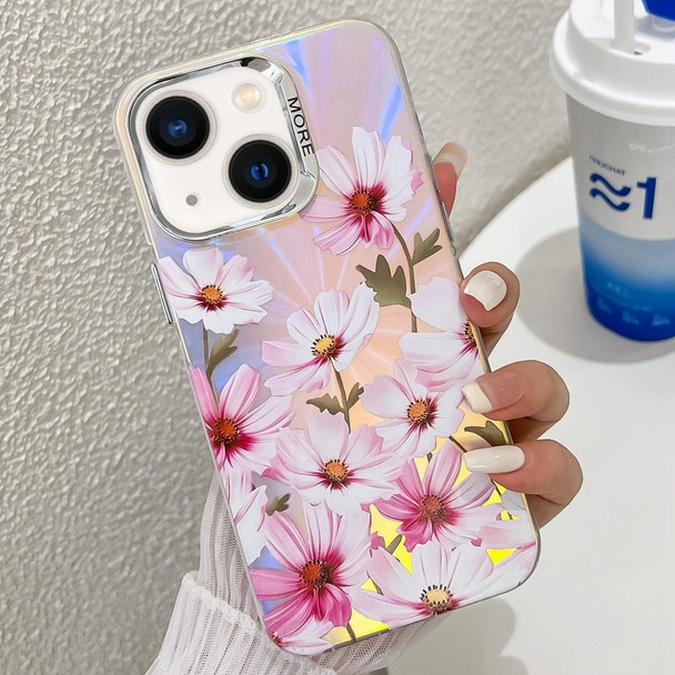 For iPhone 14 Electroplating Laser Flower Texture TPU Phone Case(Cosmos Flower AH7)