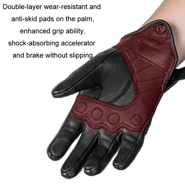 BSDDP Racing Sheepskin Anti-fall Breathable Touch Screen Full Finger Gloves, Size: XXL(Black)