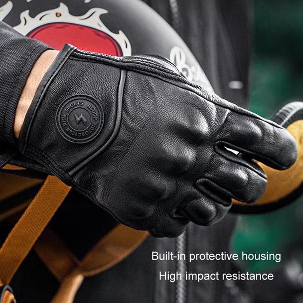 BSDDP Racing Sheepskin Anti-fall Breathable Touch Screen Full Finger Gloves, Size: L(Black)