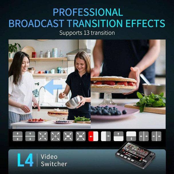 FEELWORLD L4 Multi-Camera Video Mixer Switcher 10.1" Touch Screen USB 3.0 Fast Streaming(EU Plug)