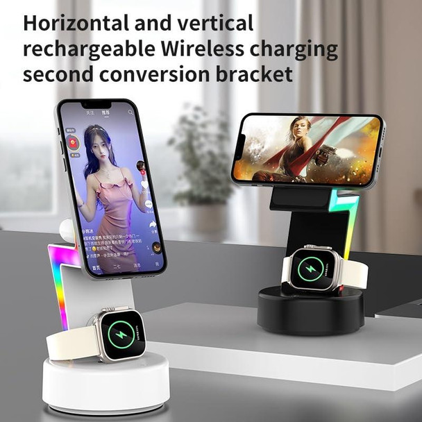 For Apple Series 3 In 1 RGB Light Magsafe Magnetic Mobile Phone Holder Wireless Charger(Black)