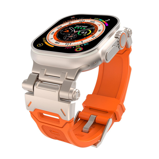 For Apple Watch Series 9 45mm Stainless Steel Connector TPU Watch Band(Titanium Orange)