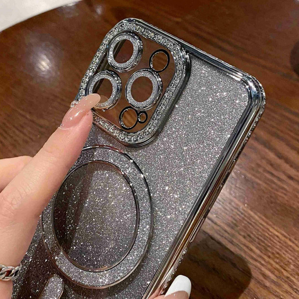 For iPhone 11 Pro Max Diamond Gradient Glitter Plated MagSafe Phone Case(Black)