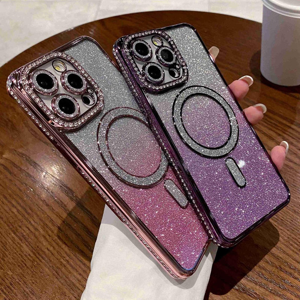 For iPhone 11 Diamond Gradient Glitter Plated MagSafe Phone Case(Pink)