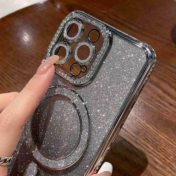 For iPhone 11 Diamond Gradient Glitter Plated MagSafe Phone Case(Silver)