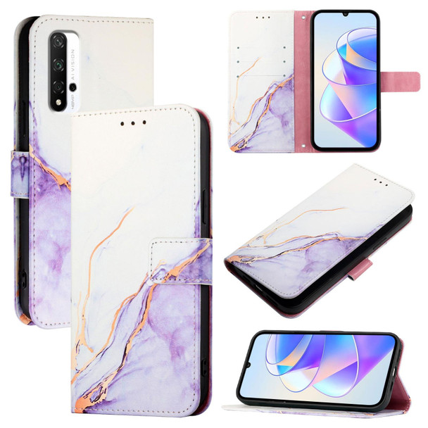 For Honor 20 / 20 Pro / 20S PT003 Marble Pattern Flip Leather Phone Case(White Purple)