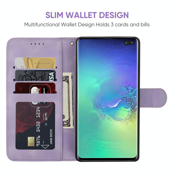 For Samsung Galaxy S10+ Skin Feel Geometric Lines Leather Phone Case(Purple)