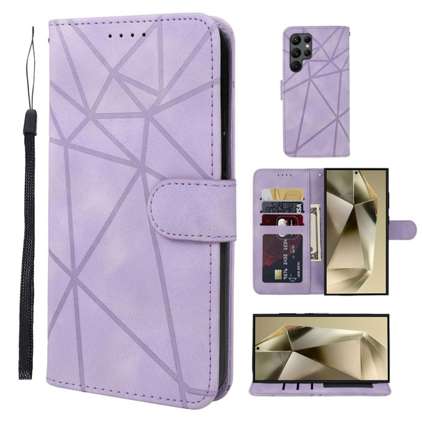 For Samsung Galaxy S24 Ultra 5G Skin Feel Geometric Lines Leather Phone Case(Purple)