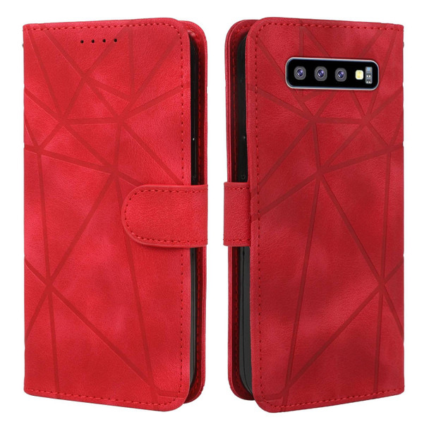 For Samsung Galaxy S10 Skin Feel Geometric Lines Leather Phone Case(Red)