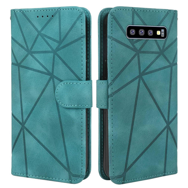 For Samsung Galaxy S10+ Skin Feel Geometric Lines Leather Phone Case(Green)