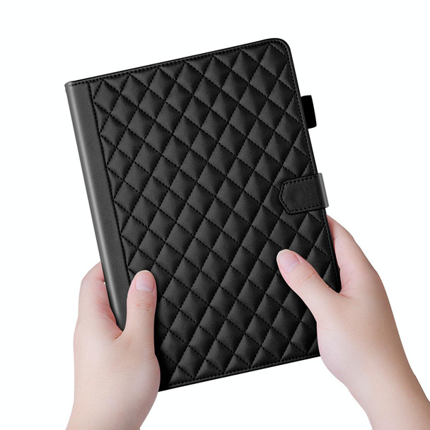 For iPad Pro 12.9 2022 / 2021 / 2020 Rhombus Lattice Leather Smart Tablet Case(Black)