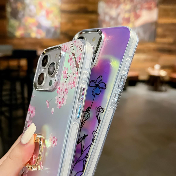 For iPhone 14 Pro Max Electroplating Laser Flower Ring Holder TPU Phone Case(Plum Blossom AH18)