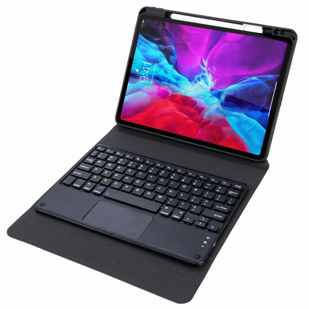 H-097C Touch Bluetooth Keyboard Leather Case with Rear Three-fold Holder - iPad 9.7 2018 & 2017(Black)