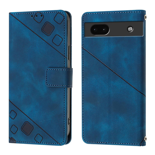 For Google Pixel 6a Skin-feel Embossed Leather Phone Case(Blue)