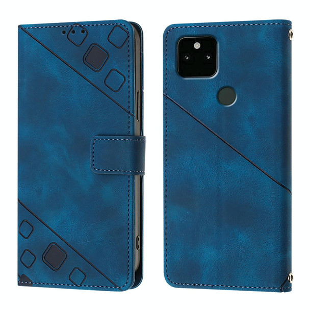 For Google Pixel 5a Skin-feel Embossed Leather Phone Case(Blue)